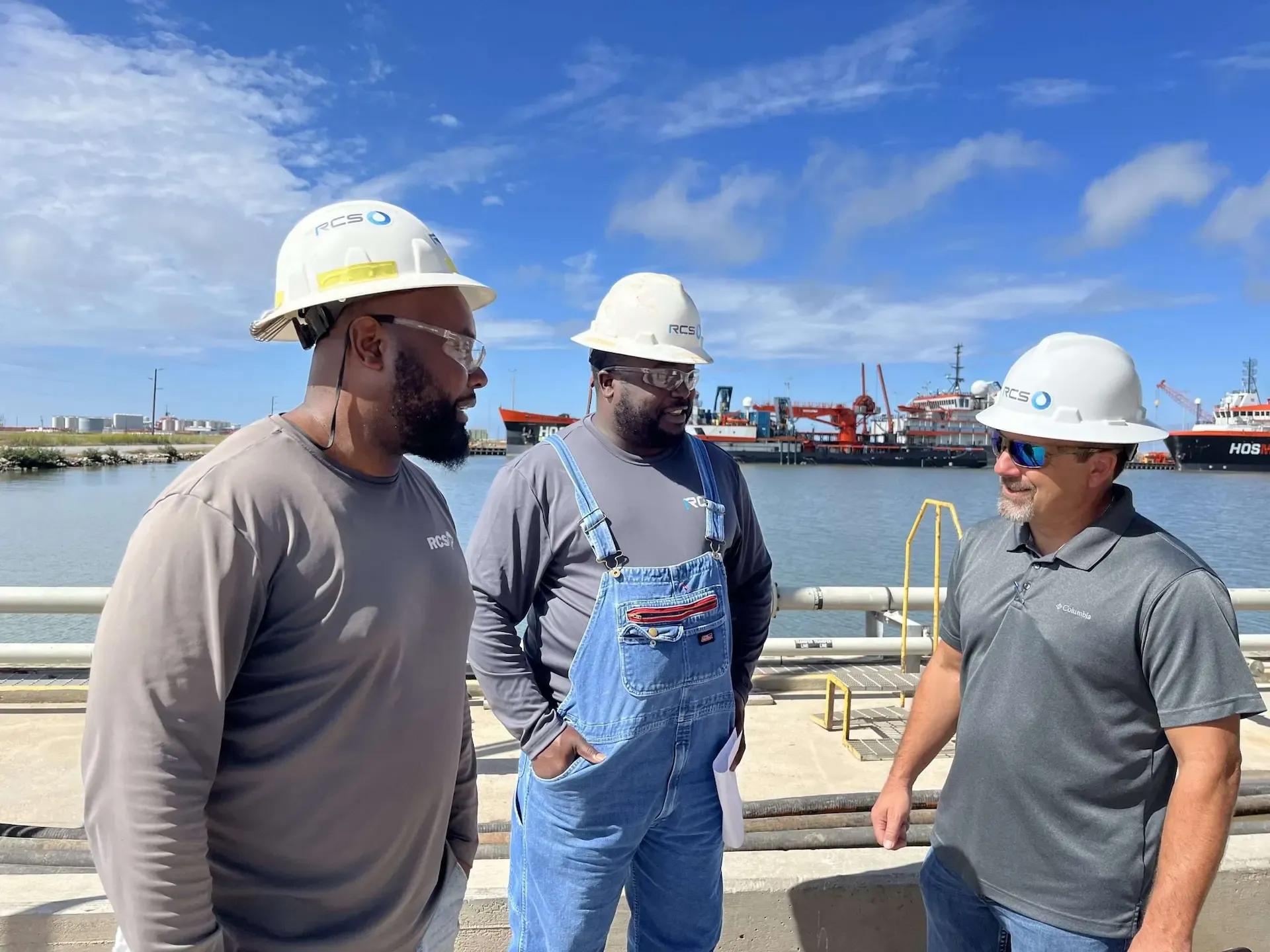 RCS team members at a dockside worksite